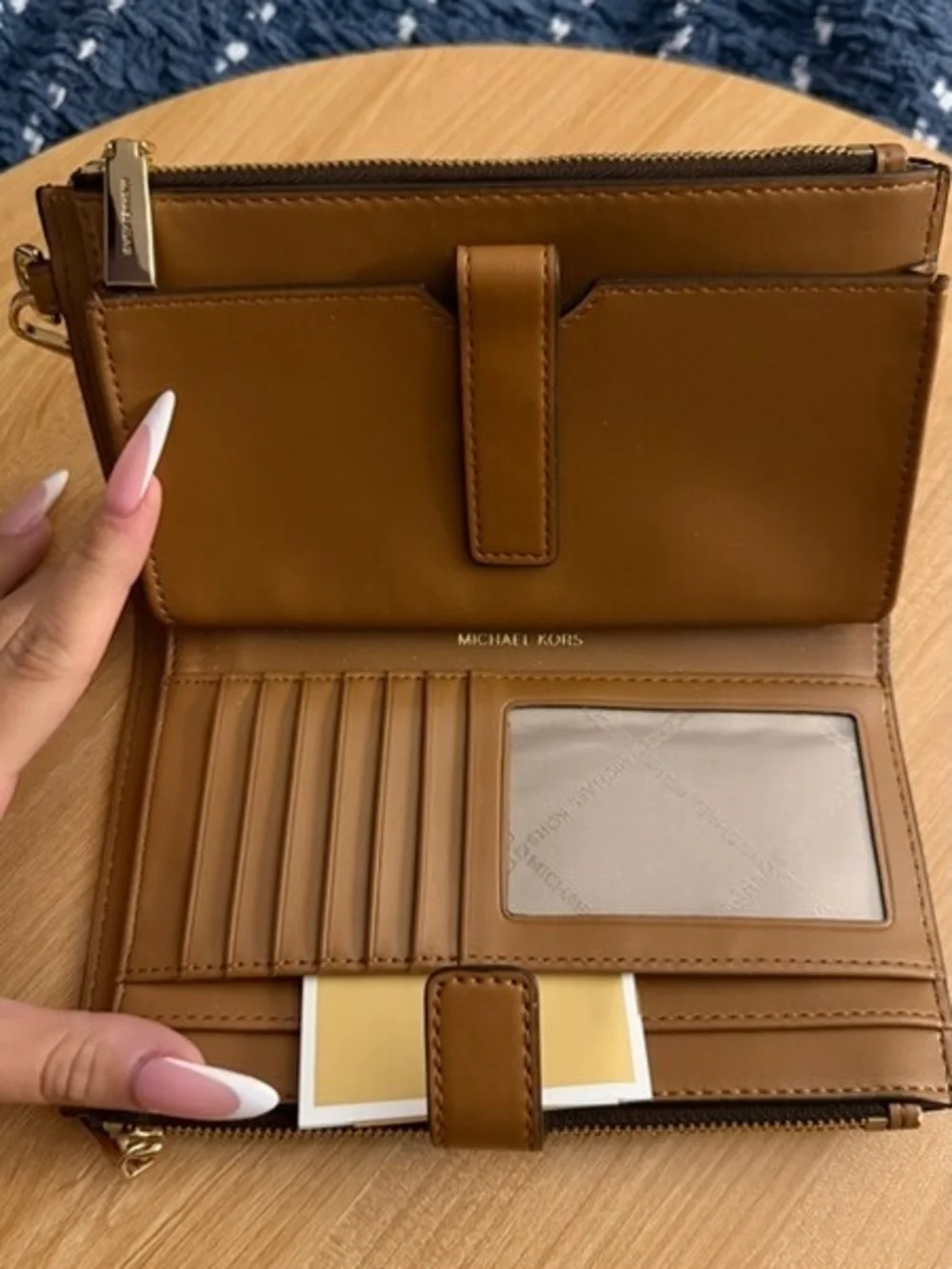 Michael Kors MK Logo Zip-Around Wallet and Credit Card Holder- Brown/Gold